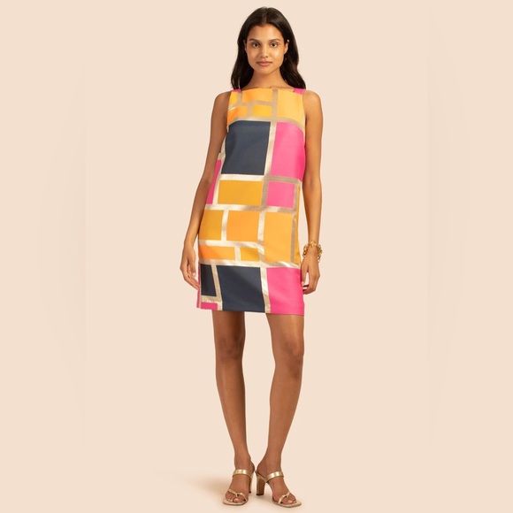 Trina Turk Dresses & Skirts - NWT $328 Trina Turk Creosote Dress Metallic pink yellow blue shift workwear